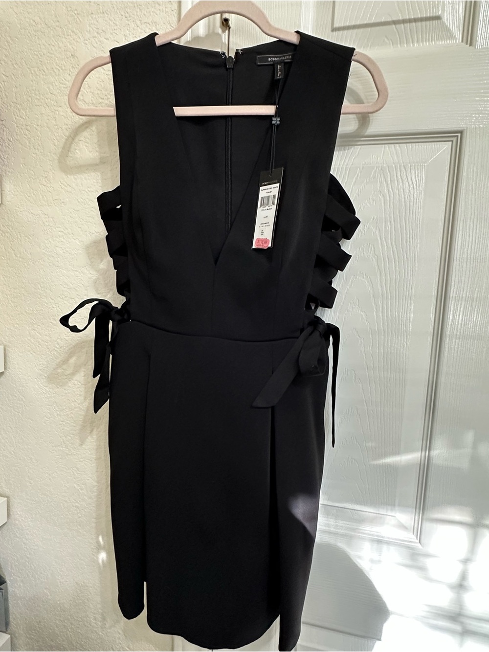 BCBGMaxAzria Black Midi Dress with Side Tie Detail